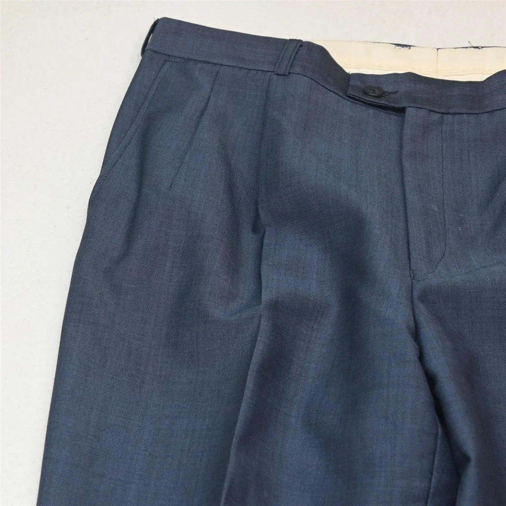 Vtg Y2K 2000s Boxy Double Breasted 42S 34x30 Blue Wool Mens Jacket Pants Suit